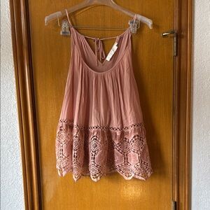 ASTR Pink Lace Trim tank Top